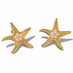 Gold Starfish Earrings with Pearl Accents
